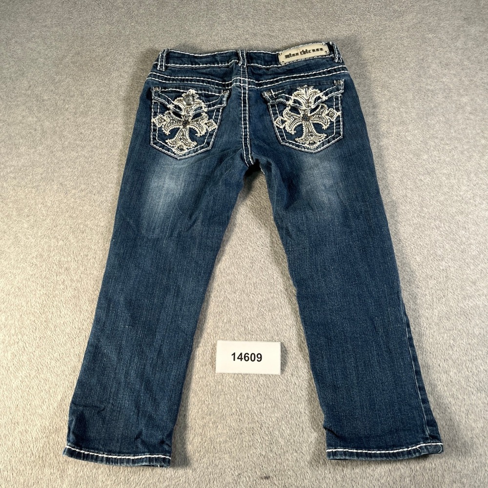 Miss Chic USA Straight Leg Jeans Womens 7 Blue Denim Embroidered Embellished